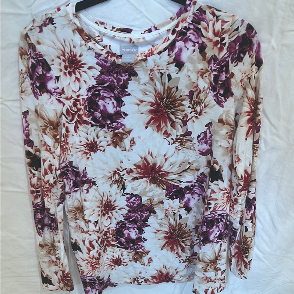 Floral Long Sleeve Top - Purple and Cream